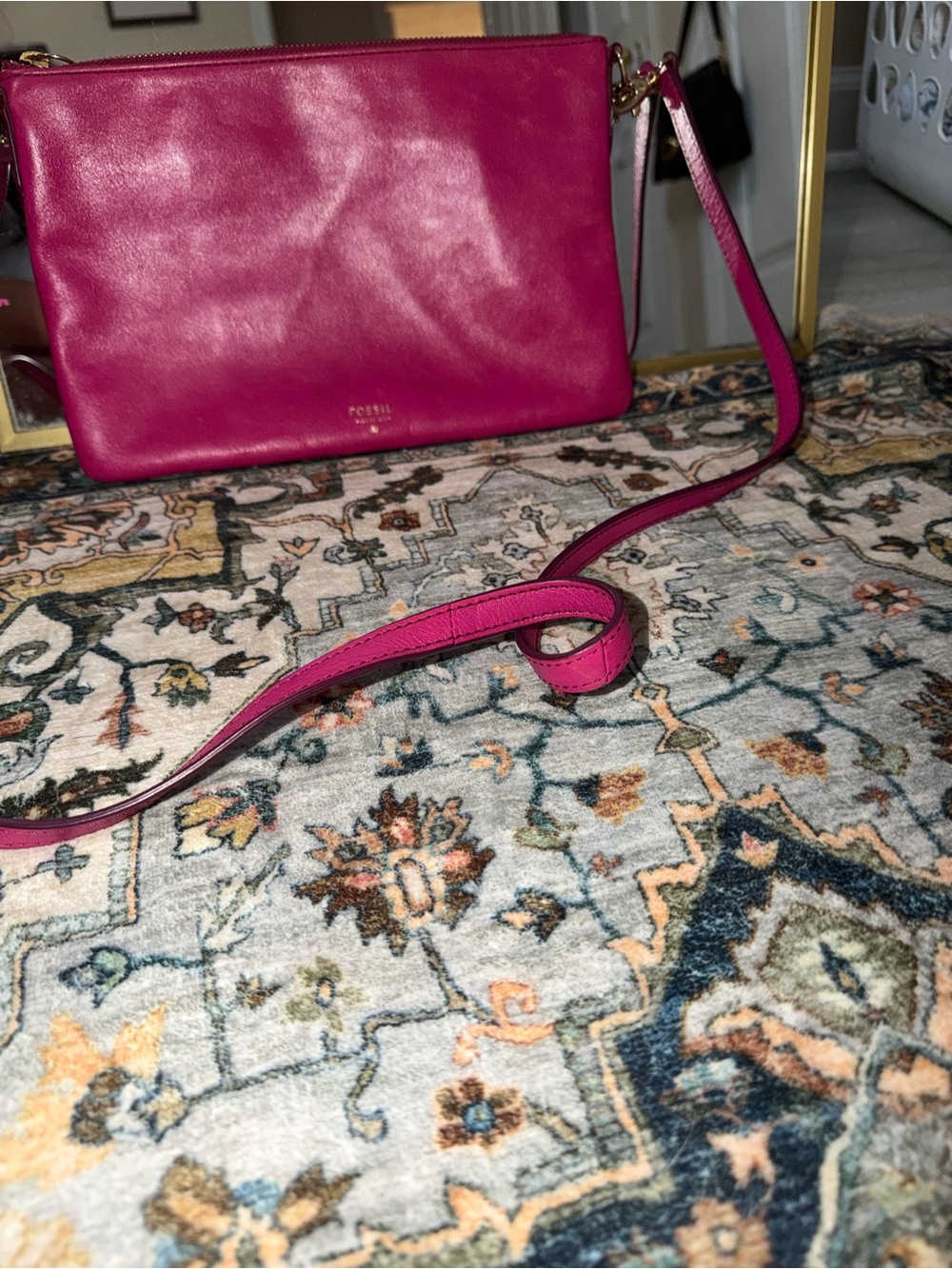 Fossil Women's Hot Pink Leather Crossbody Bag